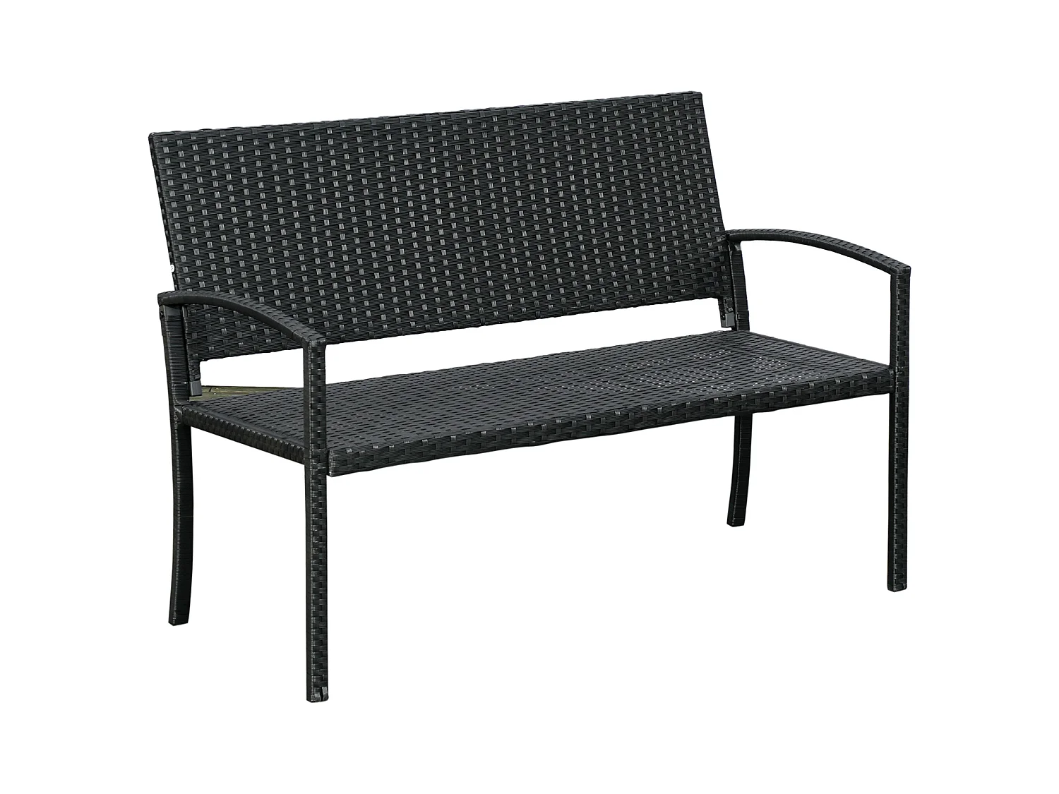 2-zits polyrotan tuinbank met stalen frame, zwart (122x60x87cm)