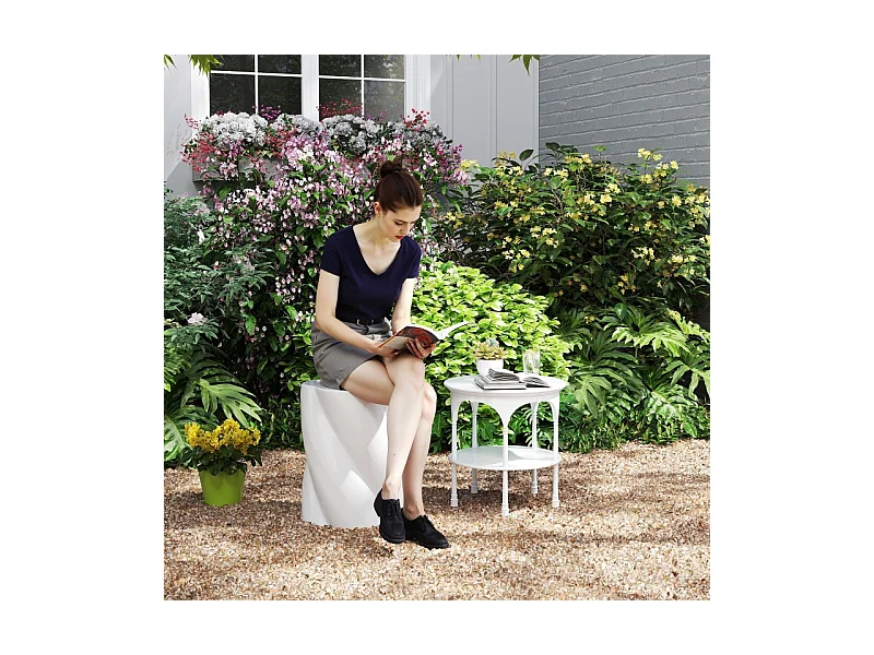 Tabouret de jardin en céramique, design spirale résistant aux intempéries, blanc, avec intempéries, blanc, avec couvercle (33x33x45cm)