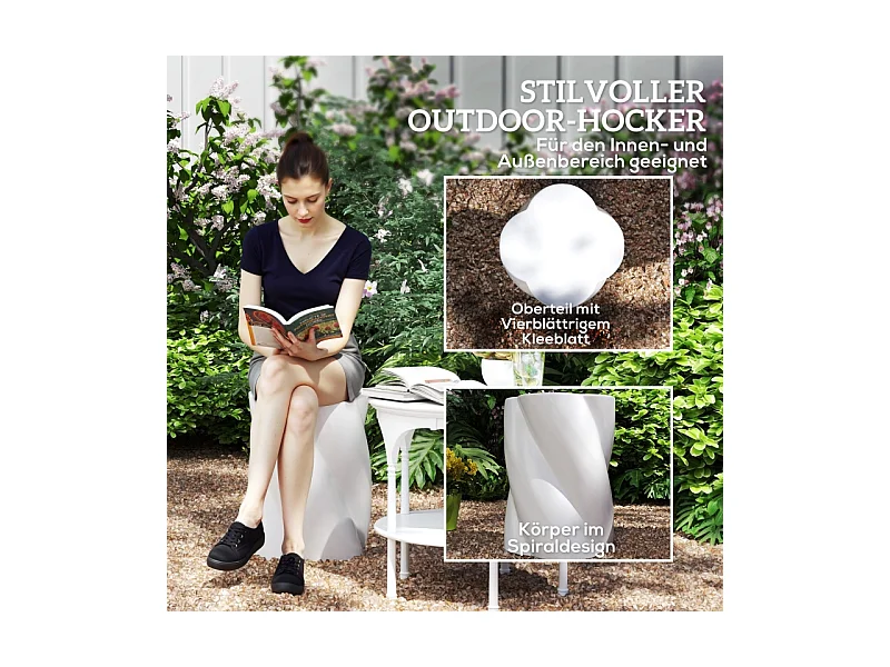 Tabouret de jardin en céramique, design spirale résistant aux intempéries, blanc, avec intempéries, blanc, avec couvercle (33x33x45cm)