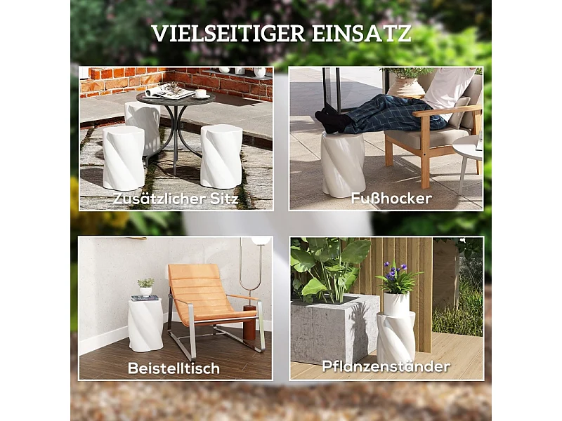 Tabouret de jardin en céramique, design spirale résistant aux intempéries, blanc, avec intempéries, blanc, avec couvercle (33x33x45cm)