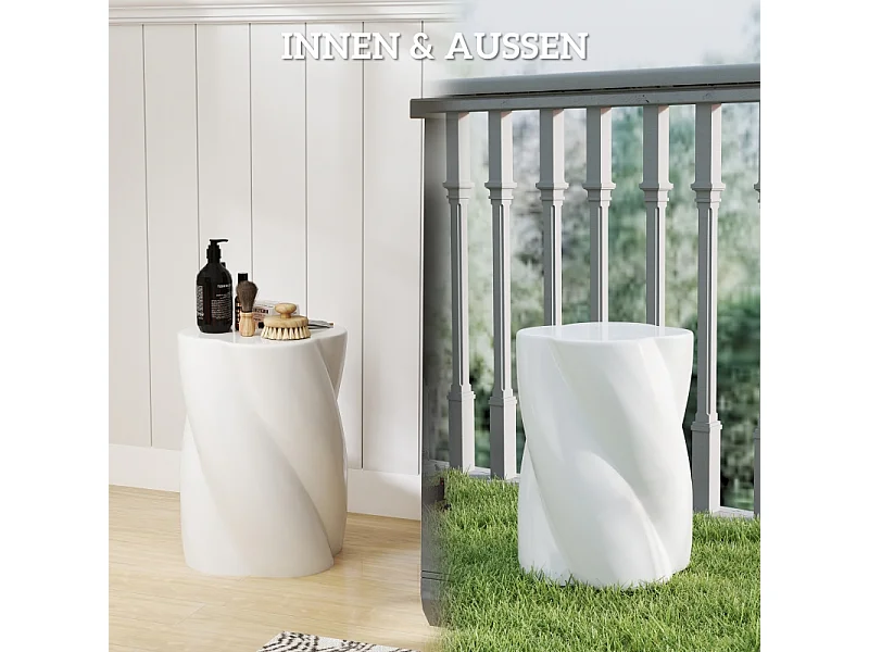 Tabouret de jardin en céramique, design spirale résistant aux intempéries, blanc, avec intempéries, blanc, avec couvercle (33x33x45cm)