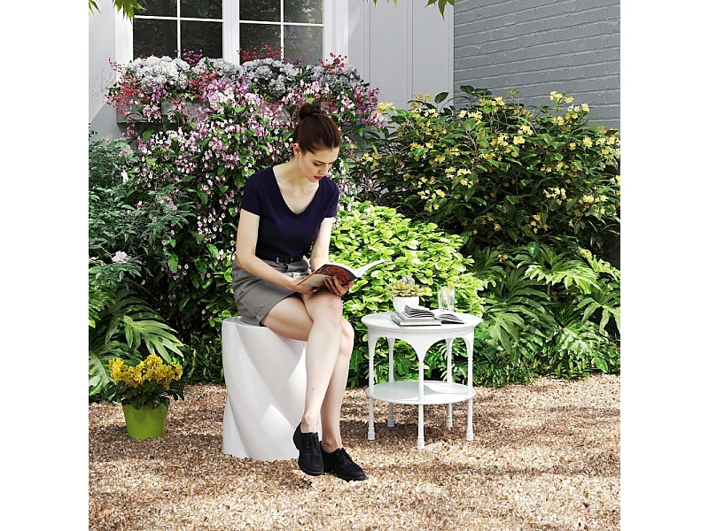 Tabouret de jardin en céramique, design spirale résistant aux intempéries, blanc, avec intempéries, blanc, avec couvercle (33x33x45cm)