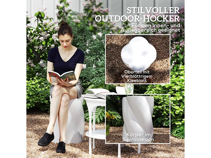 Tabouret de jardin en céramique, design spirale résistant aux intempéries, blanc, avec intempéries, blanc, avec couvercle (33x33x45cm)