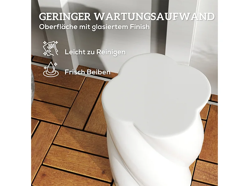 Tabouret de jardin en céramique, design spirale résistant aux intempéries, blanc, avec intempéries, blanc, avec couvercle (33x33x45cm)