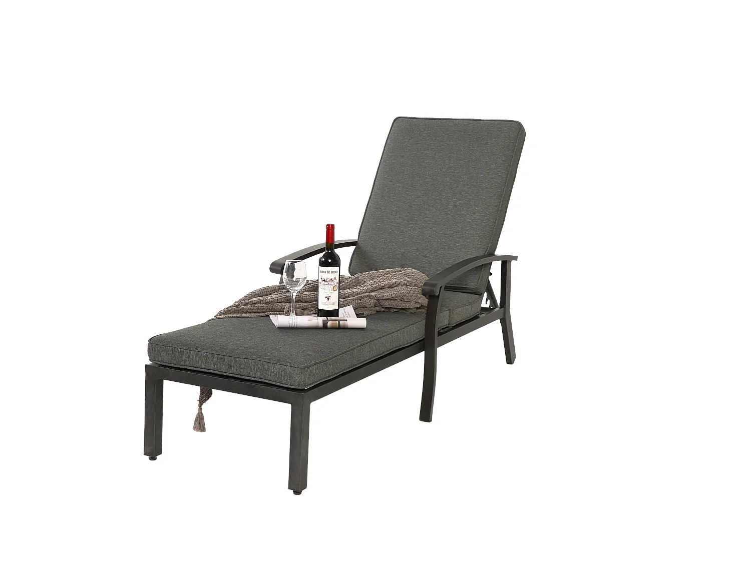 Sillón de patio ajustable con cojín de algodón, aluminio resistente a la corrosión, gris (204 x 58 x 100/30 cm)