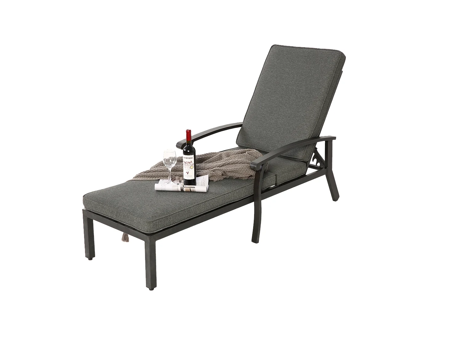 Sillón de patio ajustable con cojín de algodón, aluminio resistente a la corrosión, gris (204 x 58 x 100/30 cm)