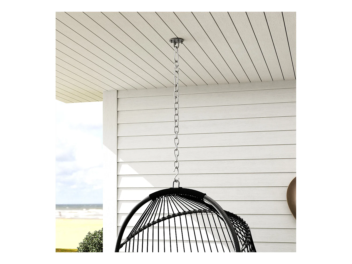 Hängesessel en polyrotin avec coussin, design pliable, acier, gris foncé (74x68x105cm)