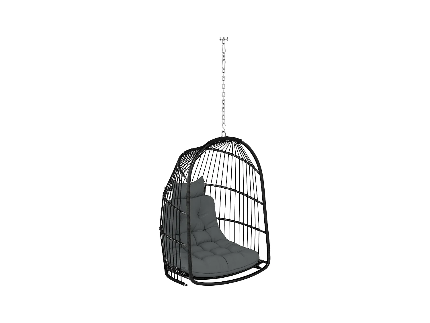 Hängesessel en polyrotin avec coussin, design pliable, acier, gris foncé (74x68x105cm)
