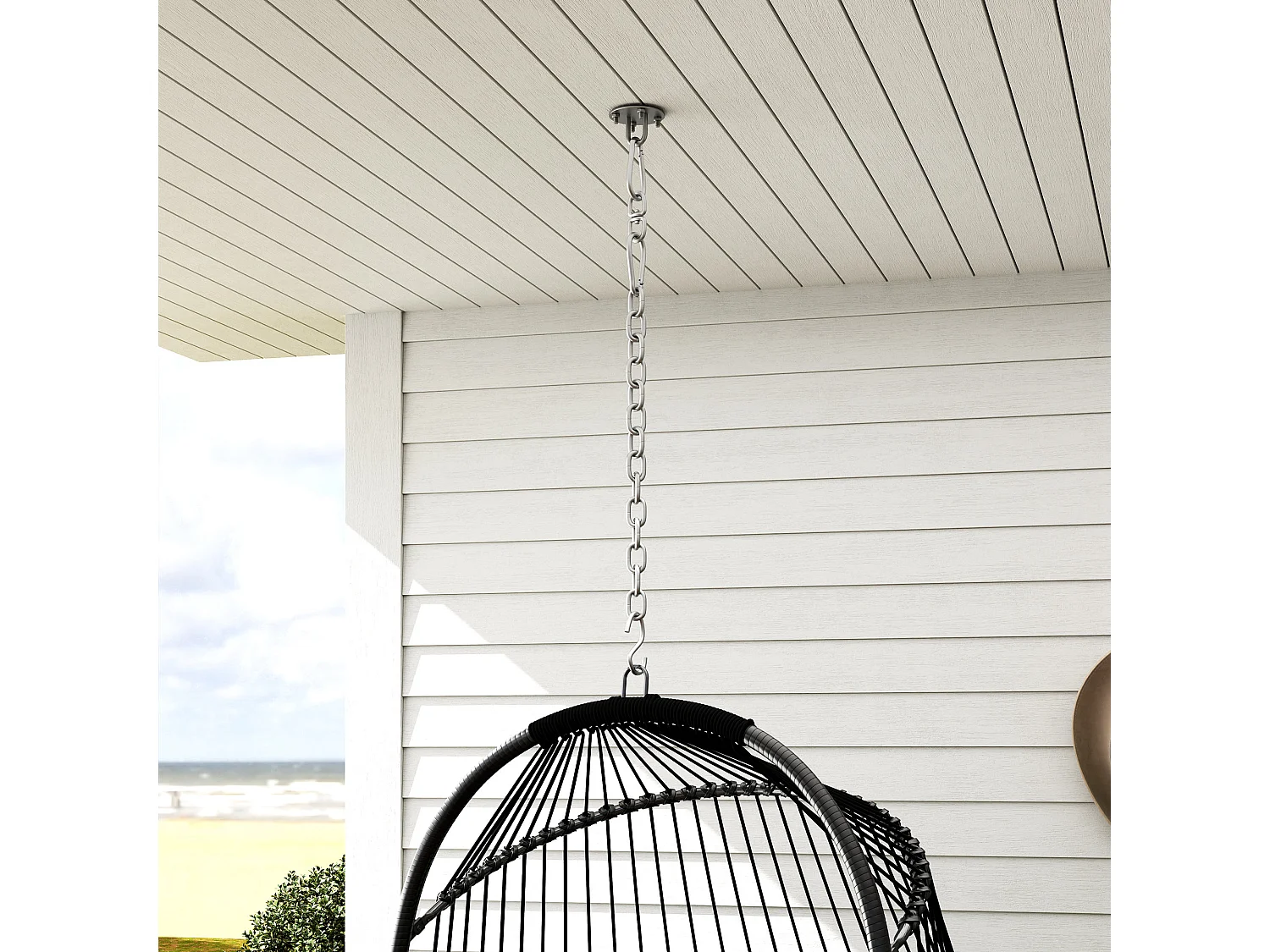 Hängesessel en polyrotin avec coussin, design pliable, acier, gris foncé (74x68x105cm)