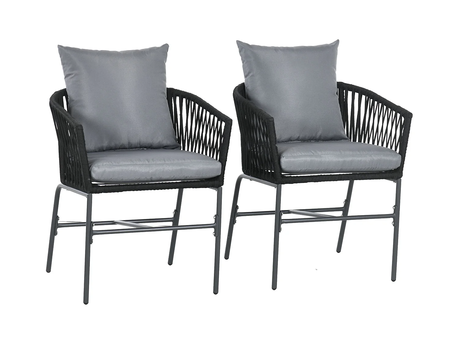 sillas de jardín con cojines, diseño bohemio, acero, negro (57x60x71cm)