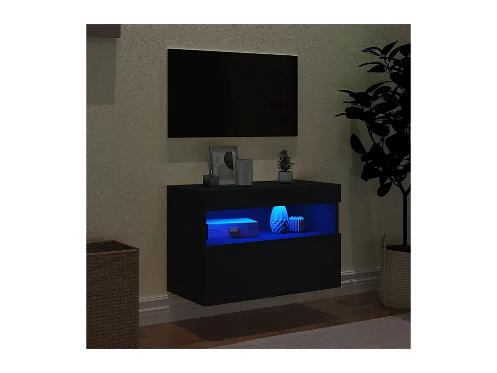 Wandmontierter TV-Schrank mit LED-Beleuchtung schwarz 60x30x40 cm