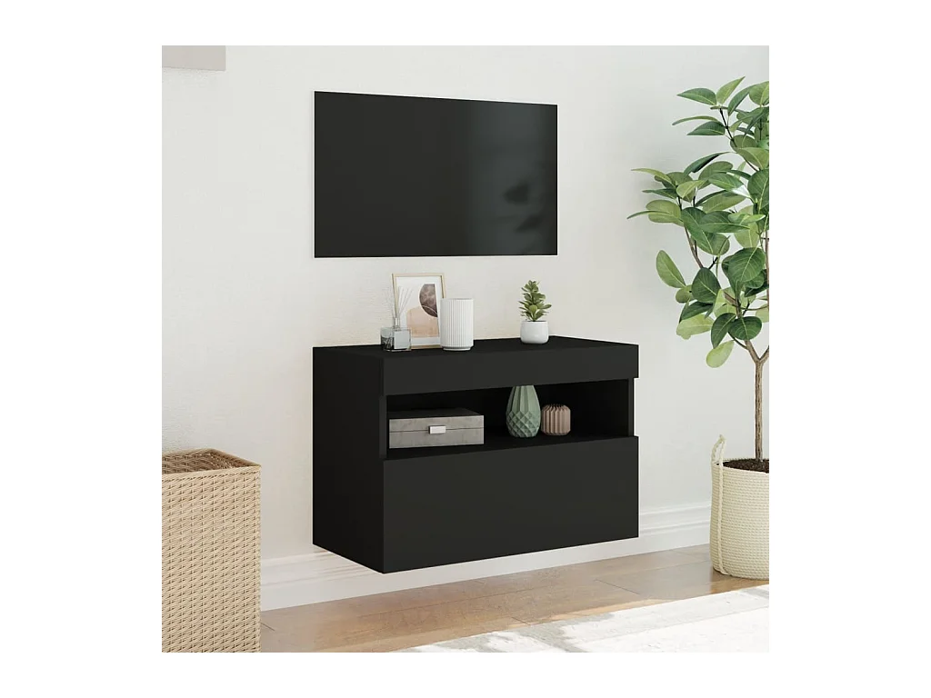 Wandmontierter TV-Schrank mit LED-Beleuchtung schwarz 60x30x40 cm