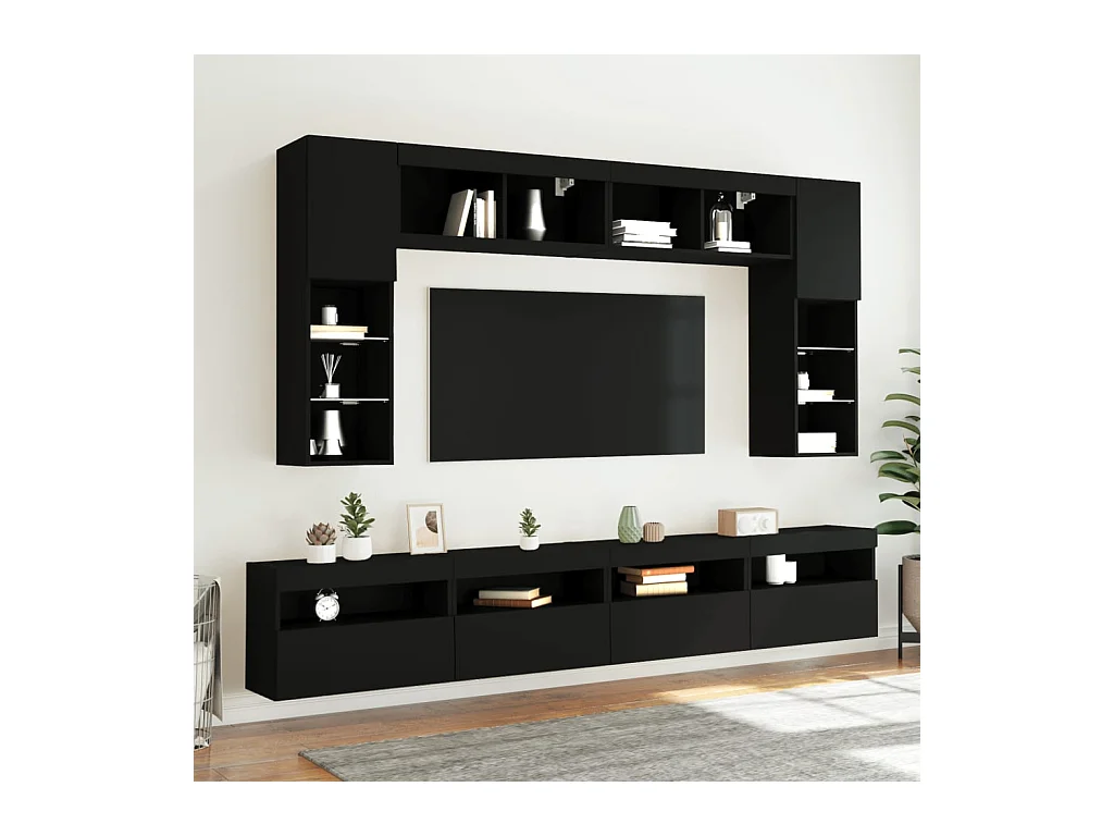 Wandmontierter TV-Schrank mit LED-Beleuchtung schwarz 60x30x40 cm