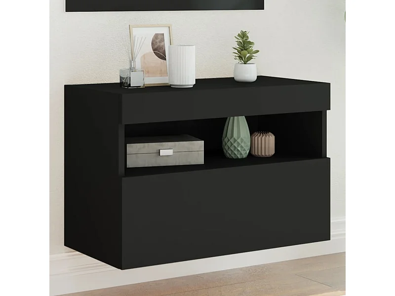 Mobile porta TV a parete con luci LED nero 60x30x40 cm