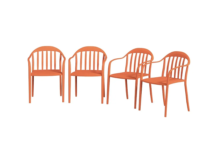 Set de 4 chaises de jardin empilables avec accoudoirs, résistantes aux intempéries, plastique, rouge (57x54x78cm)