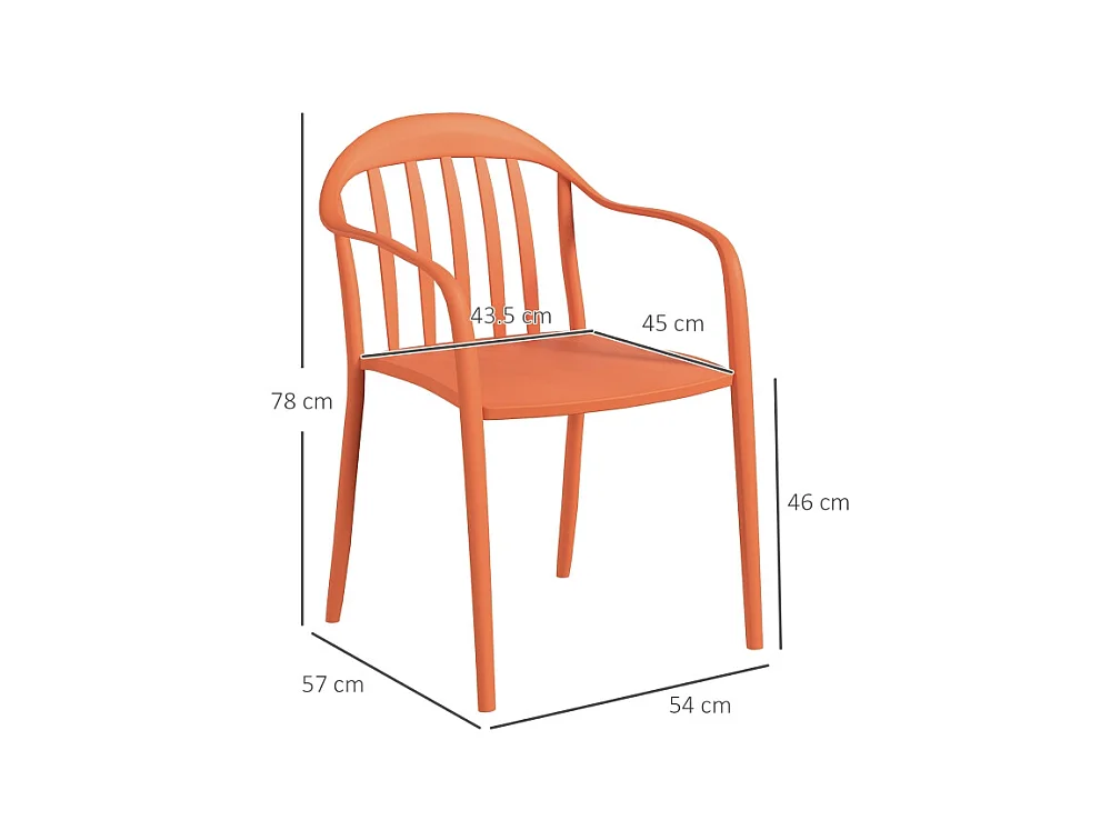 Set de 4 chaises de jardin empilables avec accoudoirs, résistantes aux intempéries, plastique, rouge (57x54x78cm)