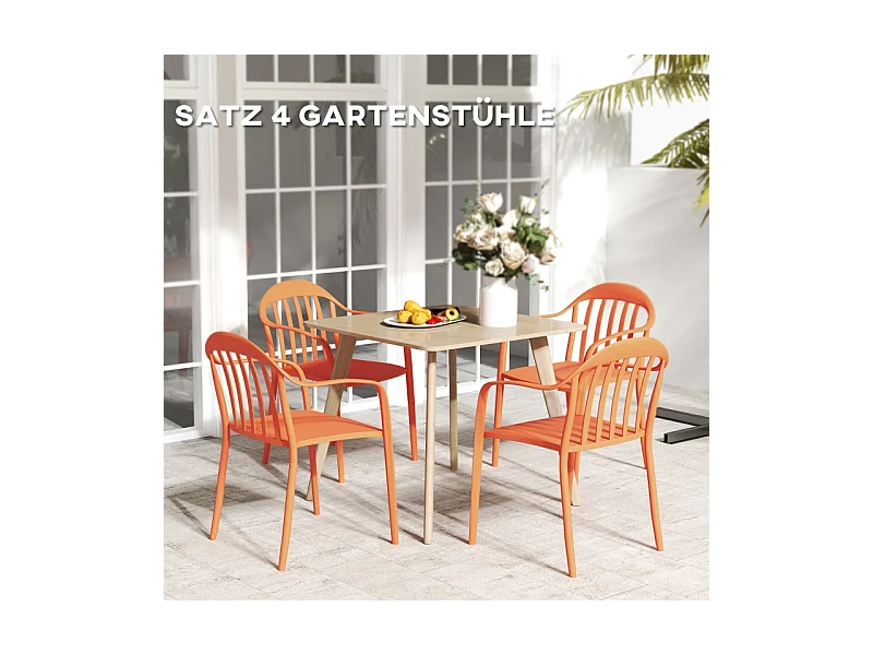 Set de 4 chaises de jardin empilables avec accoudoirs, résistantes aux intempéries, plastique, rouge (57x54x78cm)