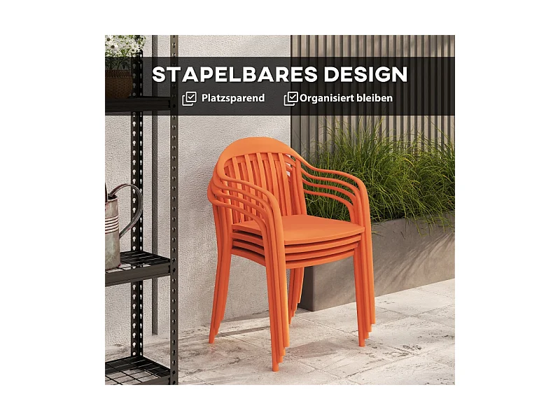 Set de 4 chaises de jardin empilables avec accoudoirs, résistantes aux intempéries, plastique, rouge (57x54x78cm)