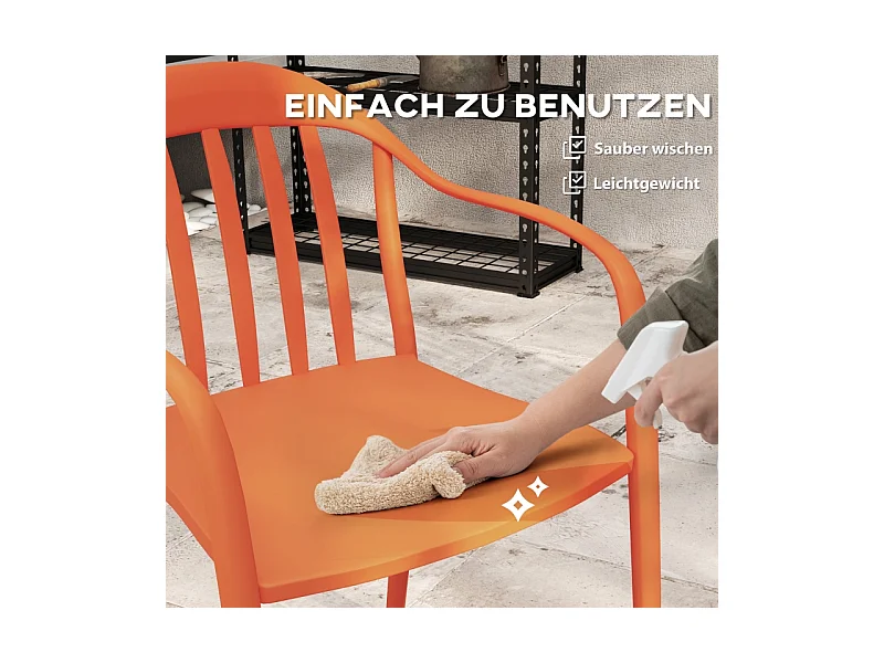 Set de 4 chaises de jardin empilables avec accoudoirs, résistantes aux intempéries, plastique, rouge (57x54x78cm)