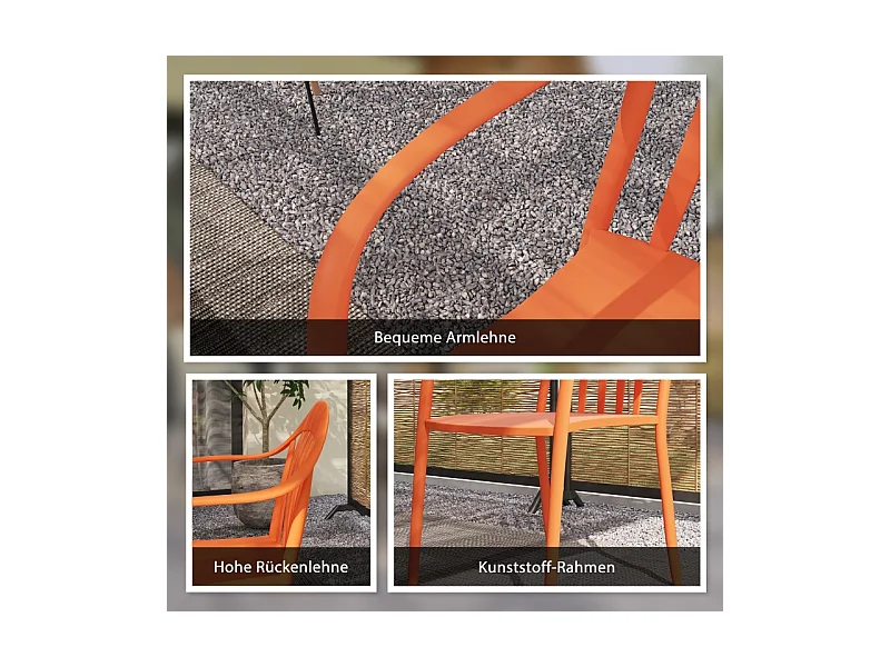 Set de 4 chaises de jardin empilables avec accoudoirs, résistantes aux intempéries, plastique, rouge (57x54x78cm)