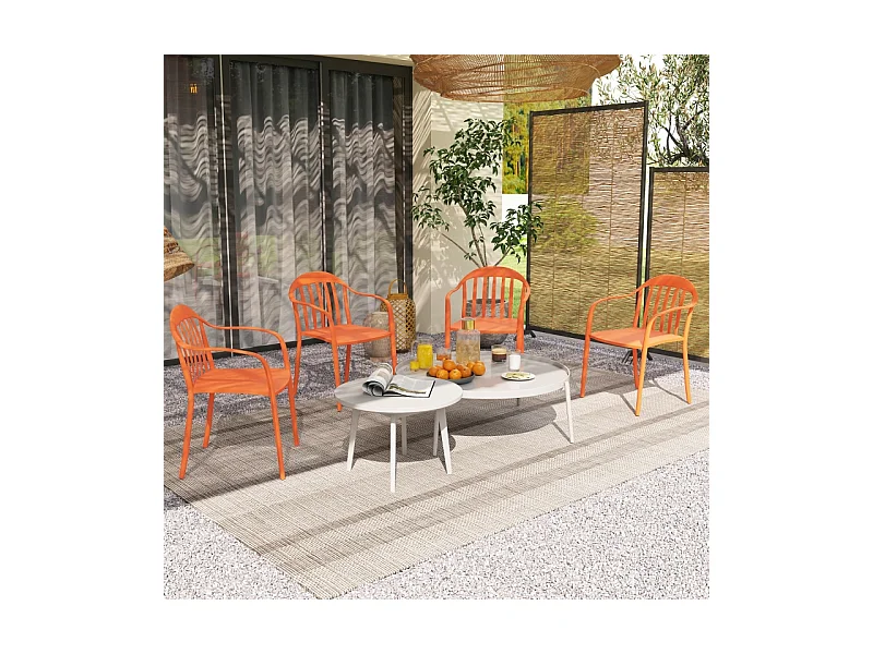 Set de 4 chaises de jardin empilables avec accoudoirs, résistantes aux intempéries, plastique, rouge (57x54x78cm)