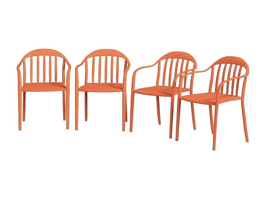 Set van 4 stapelbare tuinstoelen met armleuningen, weerbestendig, kunststof, rood (57x54x78cm)