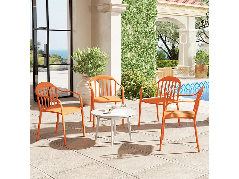 Set van 4 stapelbare tuinstoelen met armleuningen, weerbestendig, kunststof, rood (57x54x78cm)