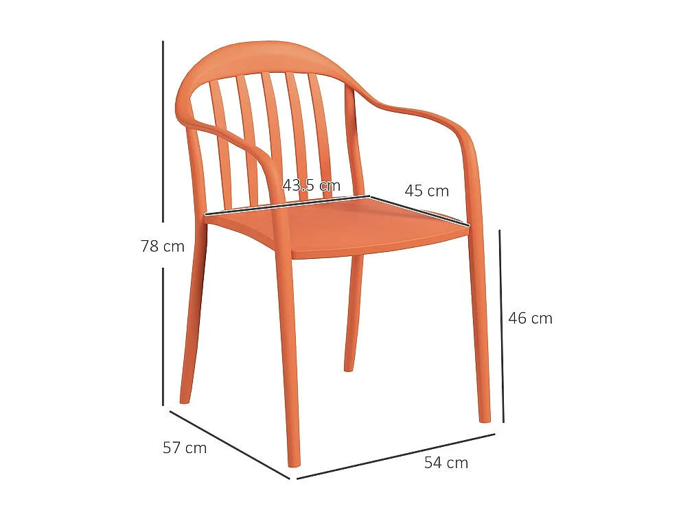 Set van 4 stapelbare tuinstoelen met armleuningen, weerbestendig, kunststof, rood (57x54x78cm)