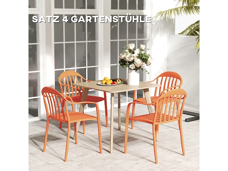Set van 4 stapelbare tuinstoelen met armleuningen, weerbestendig, kunststof, rood (57x54x78cm)