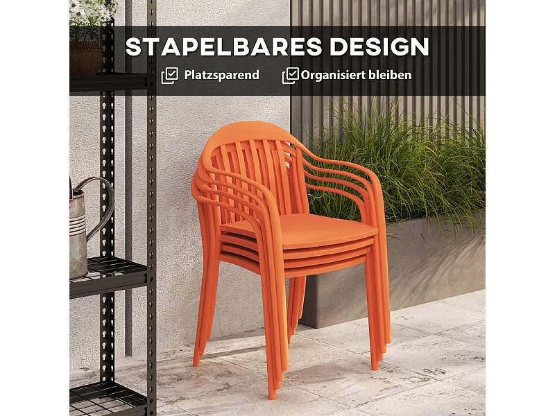 Set van 4 stapelbare tuinstoelen met armleuningen, weerbestendig, kunststof, rood (57x54x78cm)