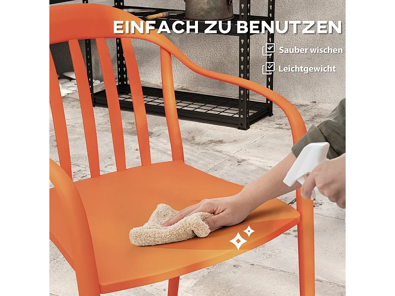 Set van 4 stapelbare tuinstoelen met armleuningen, weerbestendig, kunststof, rood (57x54x78cm)