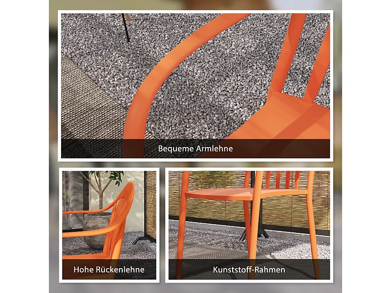 Set van 4 stapelbare tuinstoelen met armleuningen, weerbestendig, kunststof, rood (57x54x78cm)