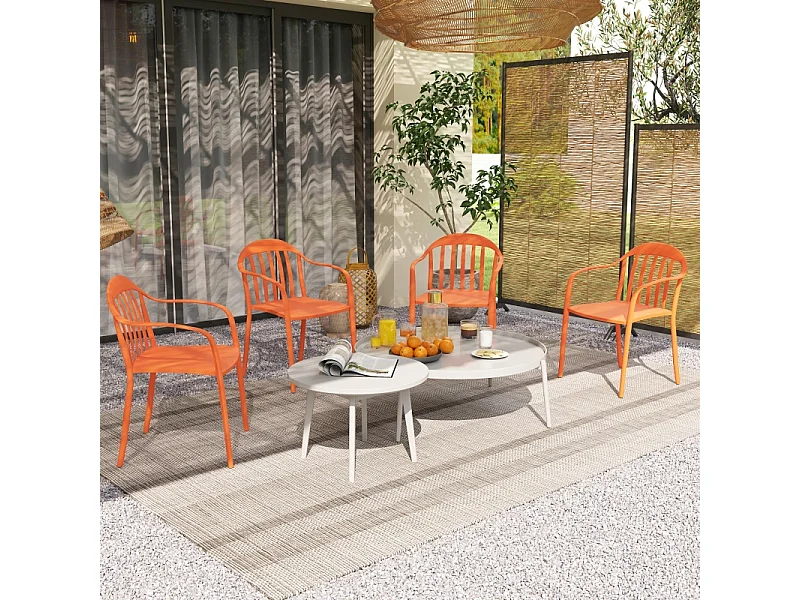 Set van 4 stapelbare tuinstoelen met armleuningen, weerbestendig, kunststof, rood (57x54x78cm)