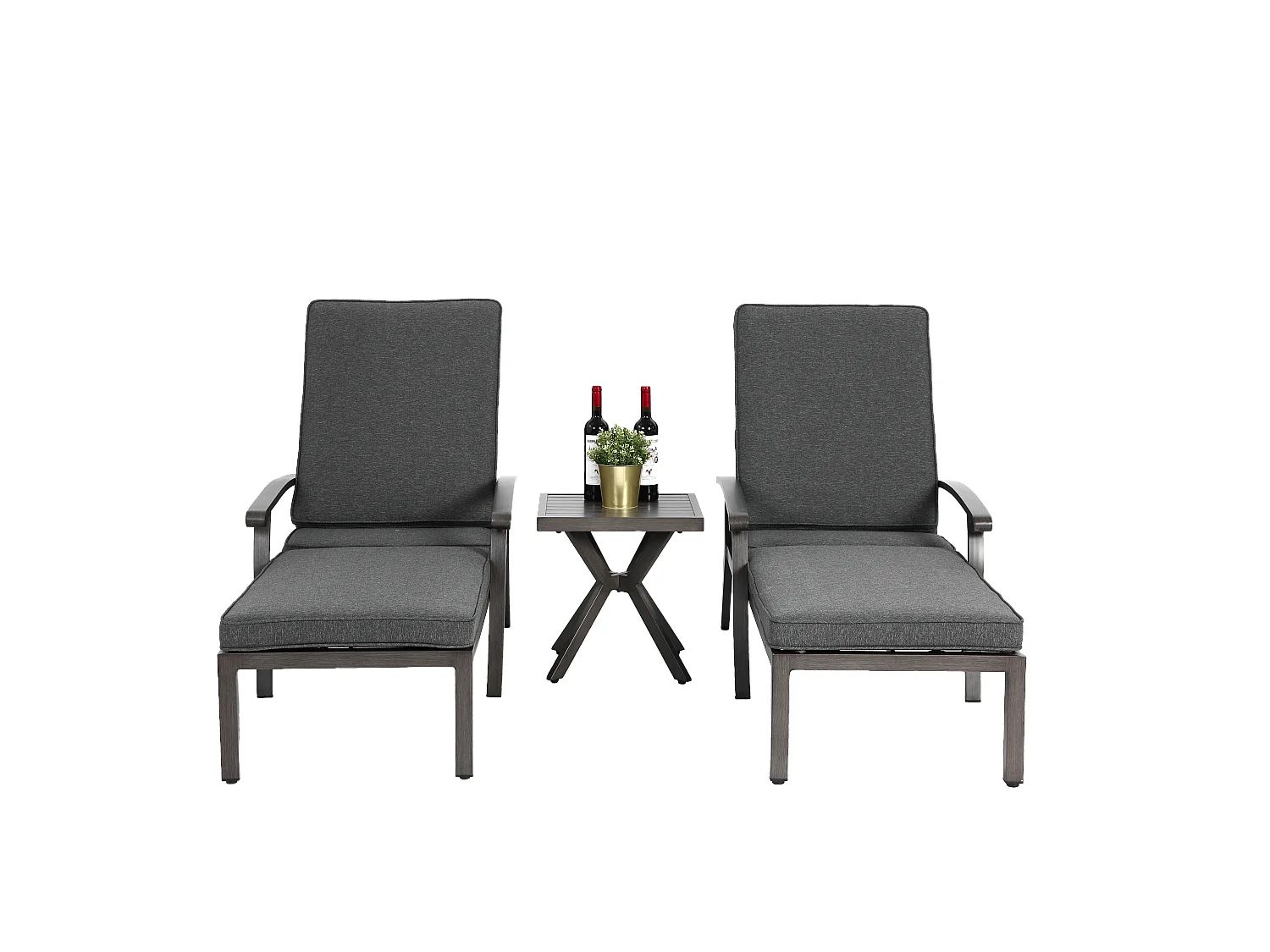 Sillón de patio ajustable, resistente a la corrosión, de aluminio, con cojín de algodón impermeable, gris (204 x 58 x 100/30 cm)