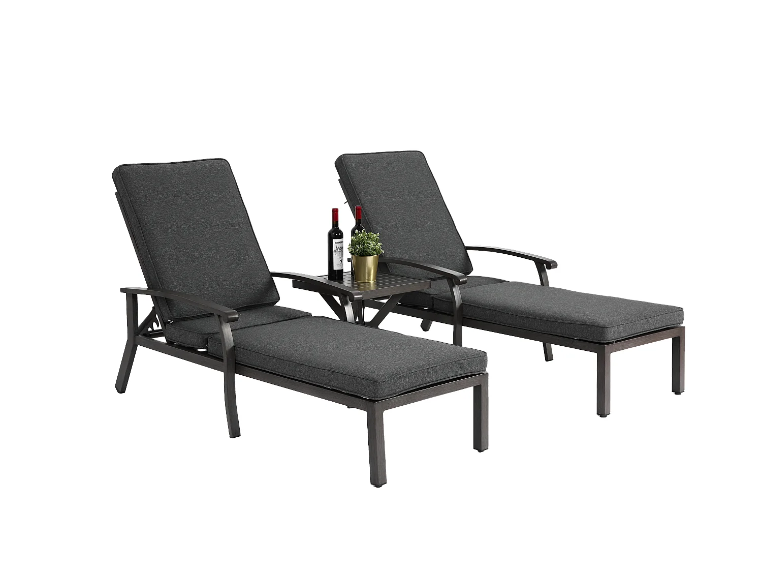 Sillón de patio ajustable, resistente a la corrosión, de aluminio, con cojín de algodón impermeable, gris (204 x 58 x 100/30 cm)