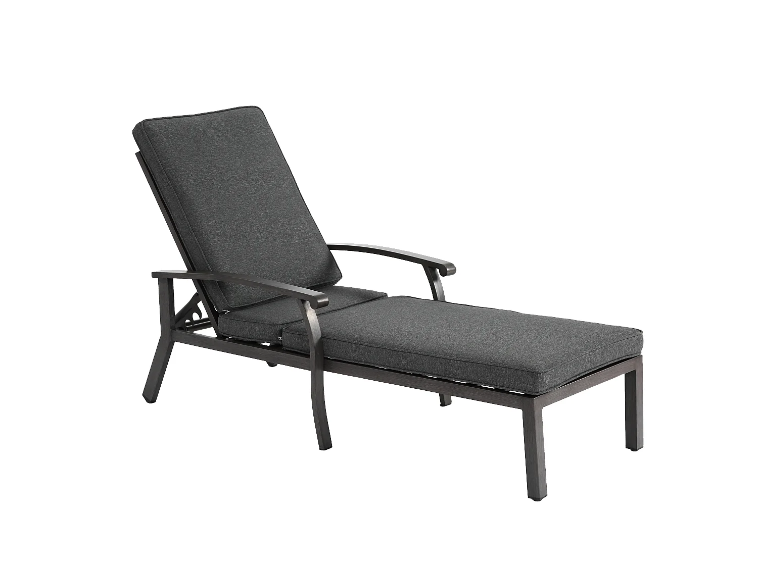 Chaise longue réglable pour patio, résistante à la rouille, aluminium, avec coussin en coton imperméable, gris (204x58x100/30 cm)