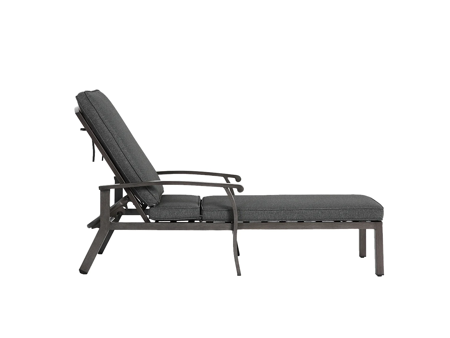 Chaise longue réglable pour patio, résistante à la rouille, aluminium, avec coussin en coton imperméable, gris (204x58x100/30 cm)