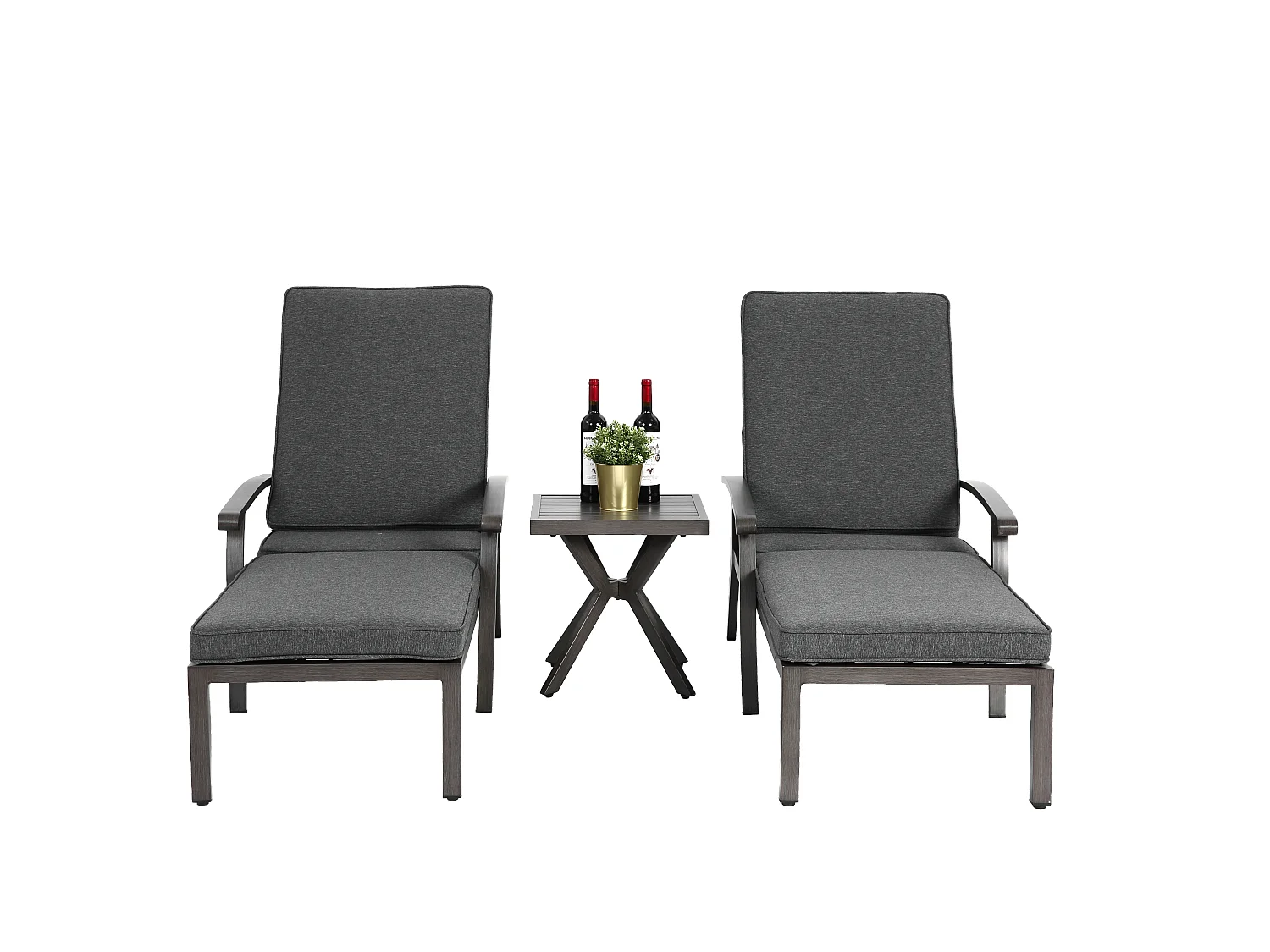 Chaise longue réglable pour patio, résistante à la rouille, aluminium, avec coussin en coton imperméable, gris (204x58x100/30 cm)