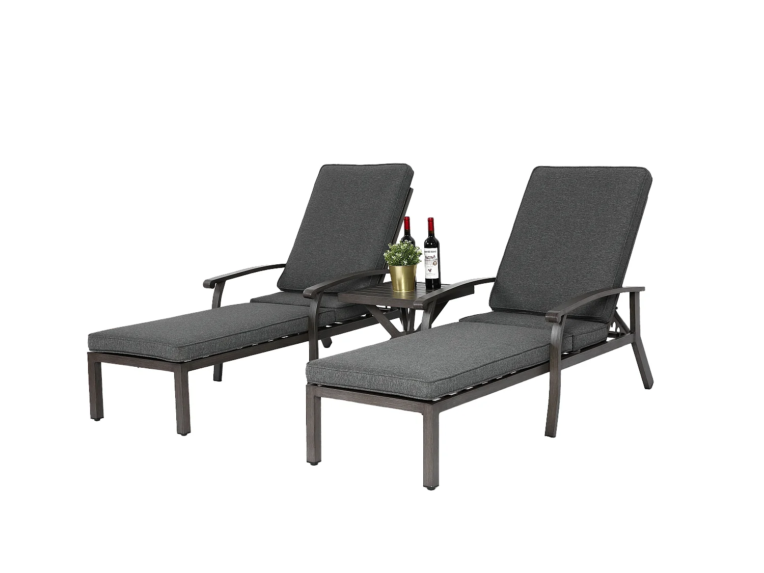 Chaise longue réglable pour patio, résistante à la rouille, aluminium, avec coussin en coton imperméable, gris (204x58x100/30 cm)