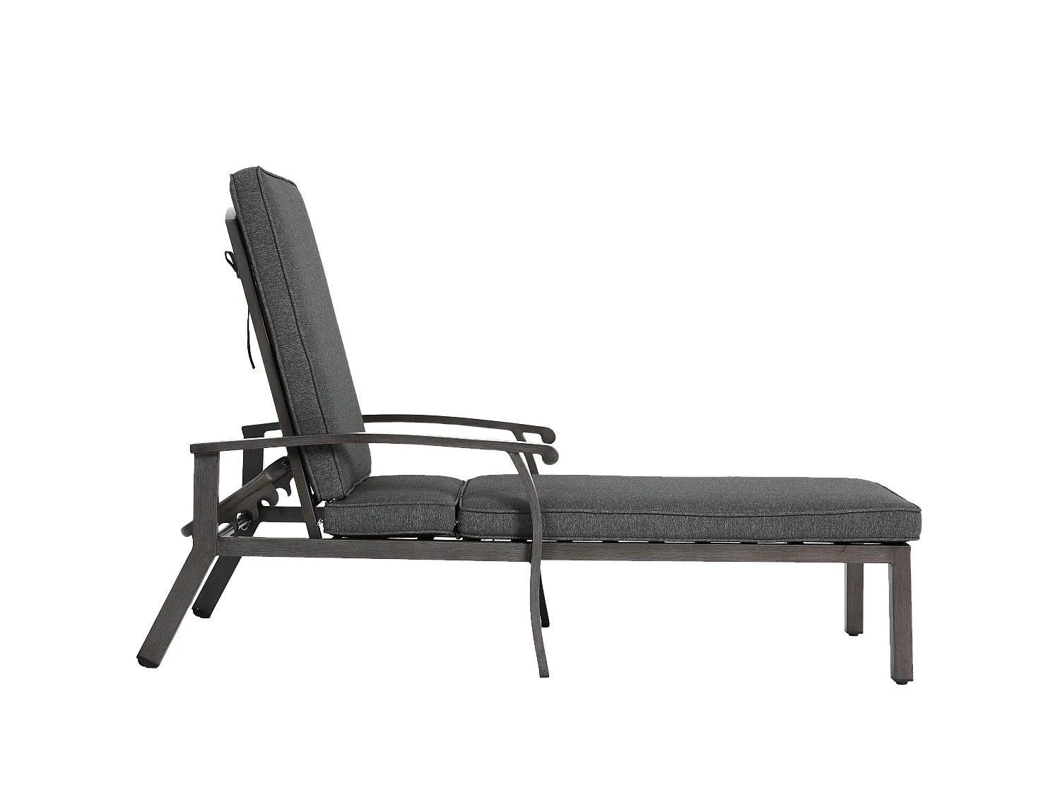 Chaise longue réglable pour patio, résistante à la rouille, aluminium, avec coussin en coton imperméable, gris (204x58x100/30 cm)