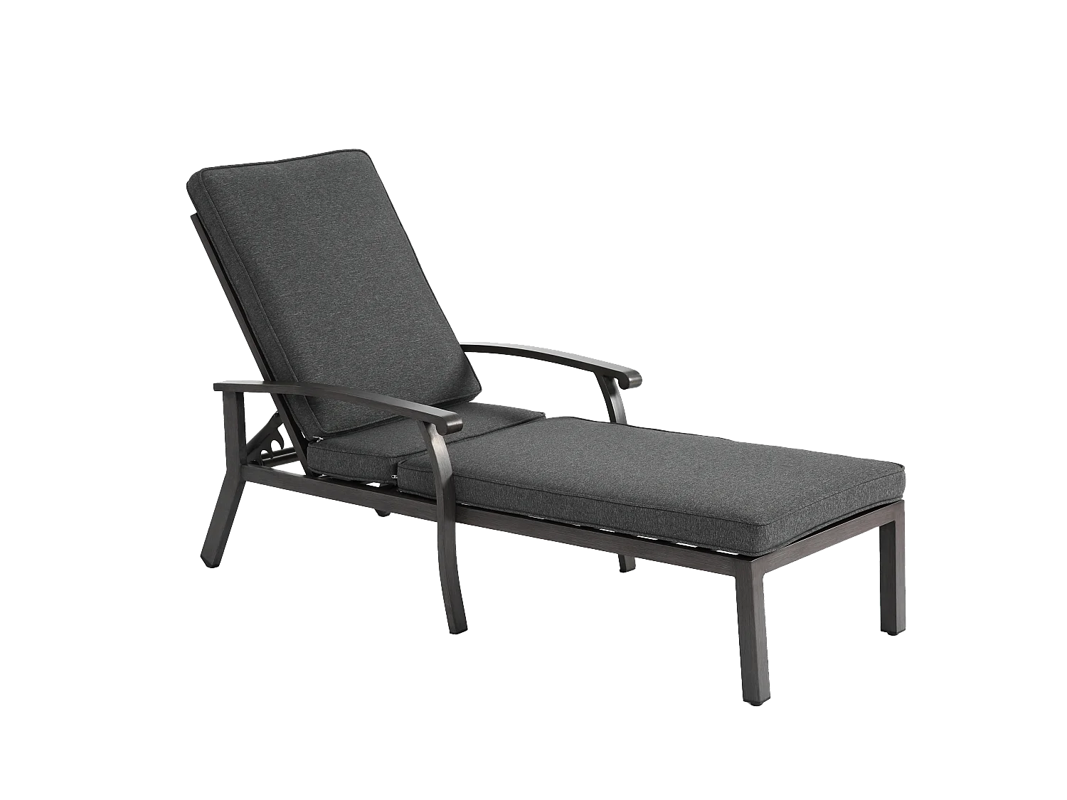 Chaise longue réglable pour patio, résistante à la rouille, aluminium, avec coussin en coton imperméable, gris (204x58x100/30 cm)