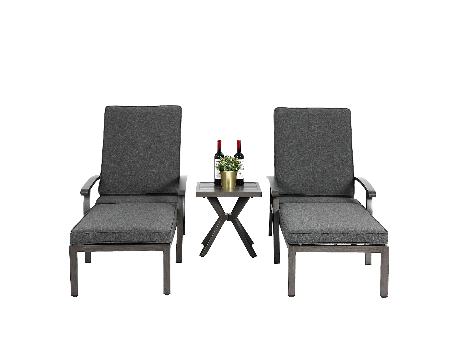 Chaise longue réglable pour patio, résistante à la rouille, aluminium, avec coussin en coton imperméable, gris (204x58x100/30 cm)