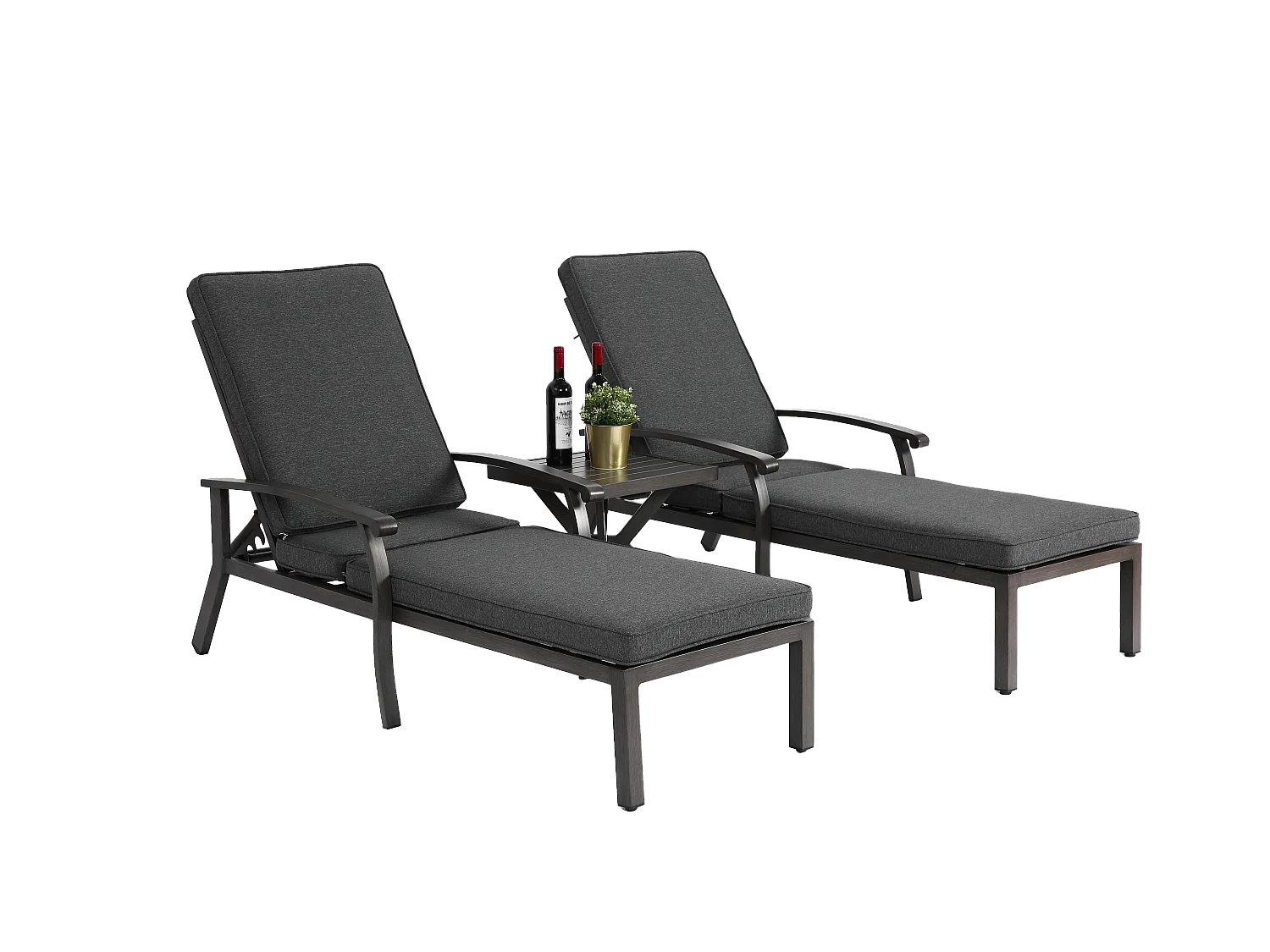 Chaise longue réglable pour patio, résistante à la rouille, aluminium, avec coussin en coton imperméable, gris (204x58x100/30 cm)