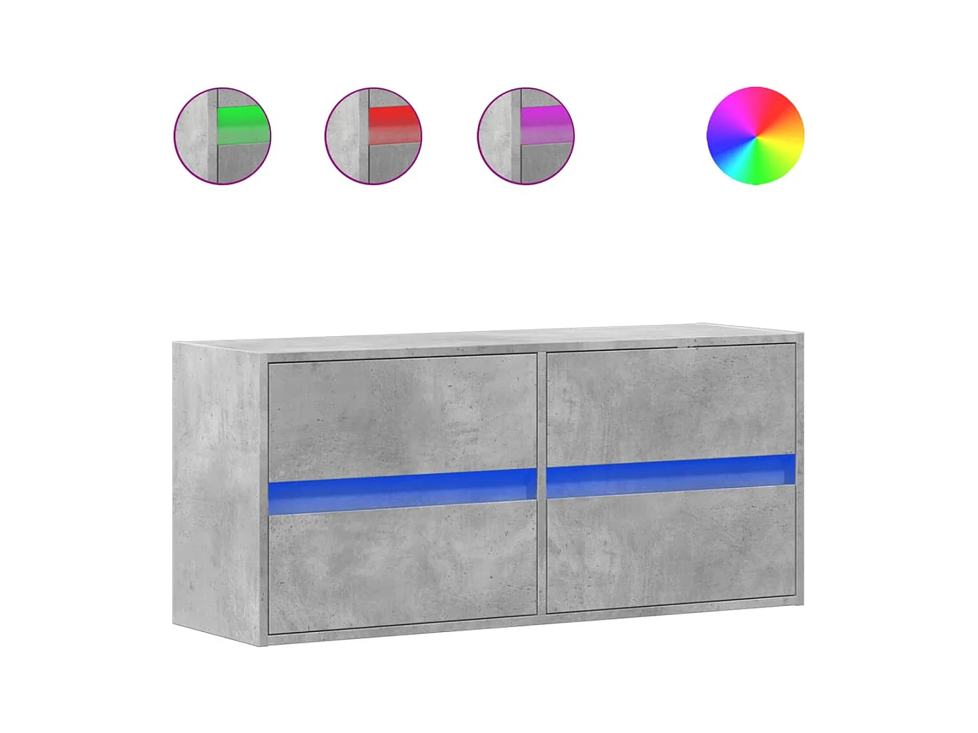 Mobile porta TV a parete con luci LED, grigio cemento, 100x31x45 cm