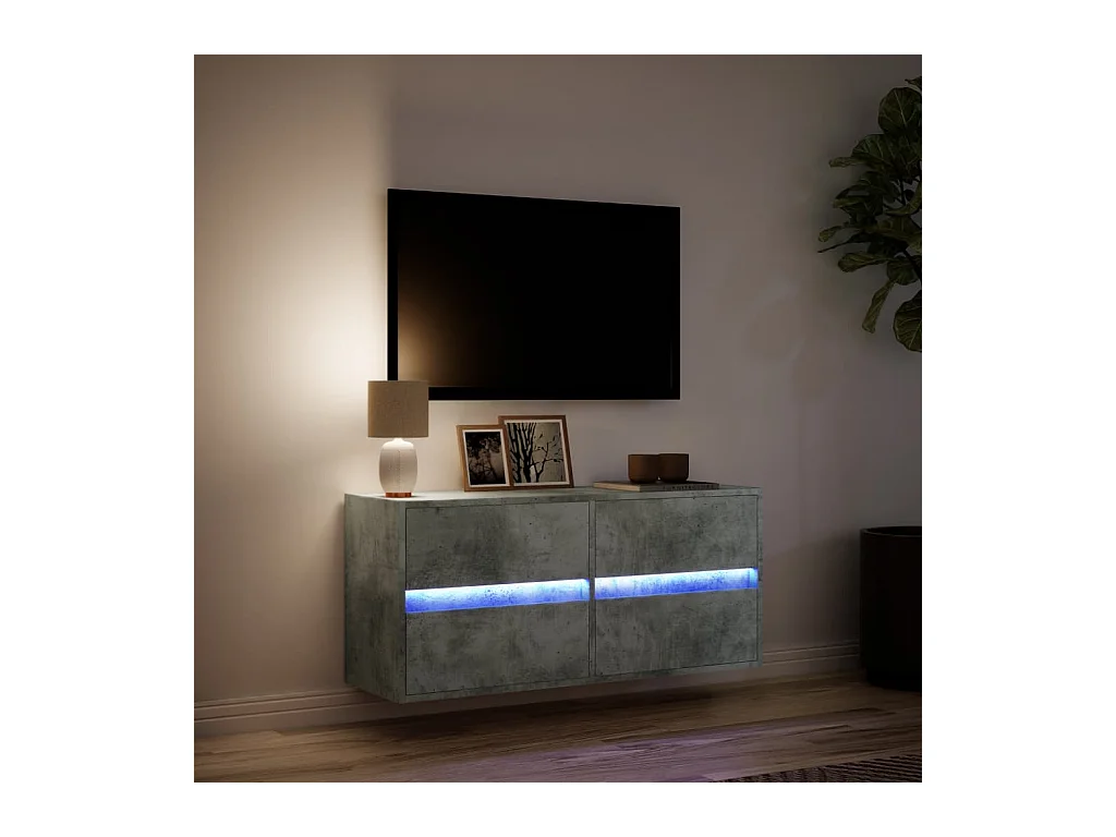 Mobile porta TV a parete con luci LED, grigio cemento, 100x31x45 cm