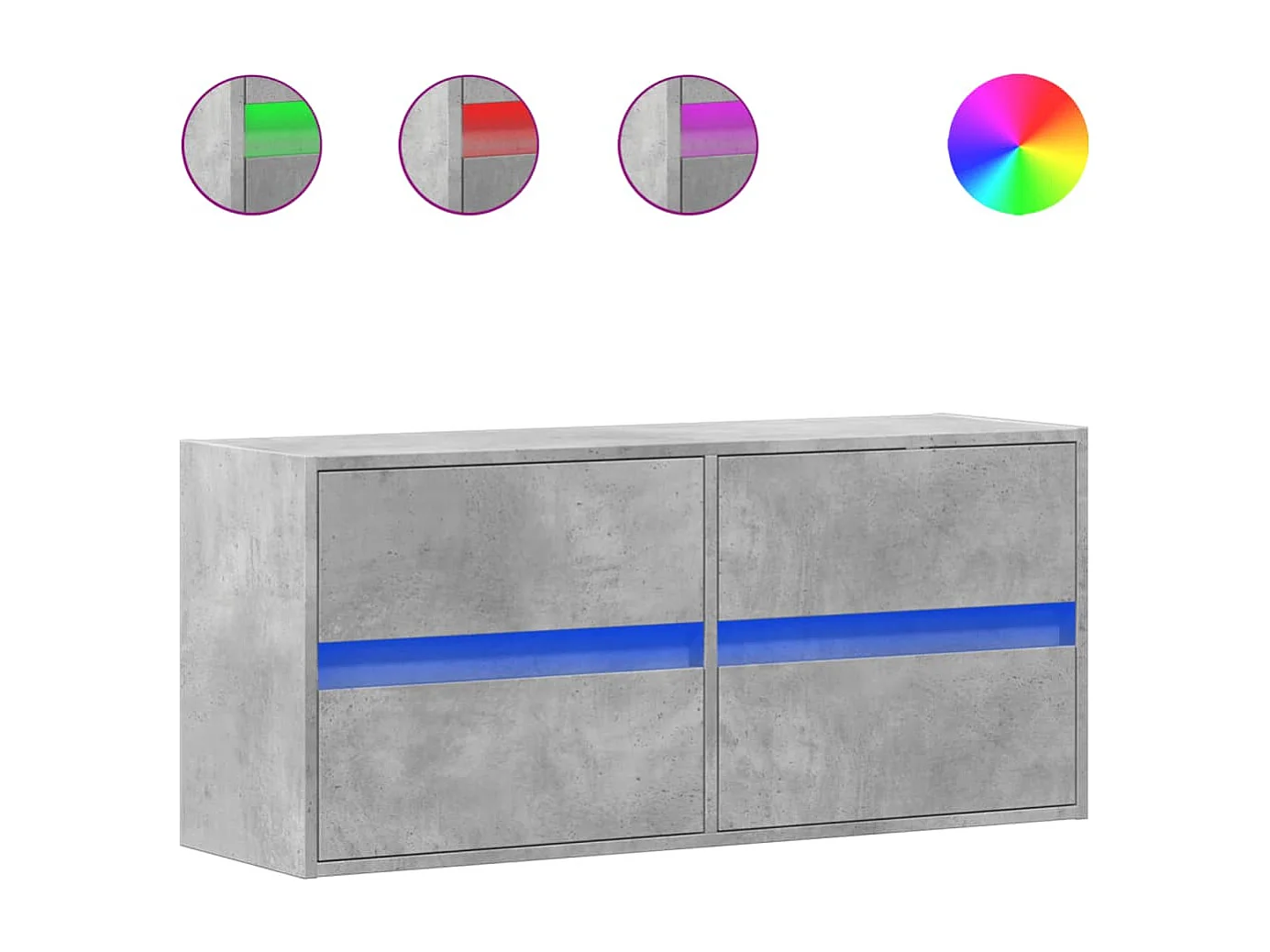 Mobile porta TV a parete con luci LED, grigio cemento, 100x31x45 cm