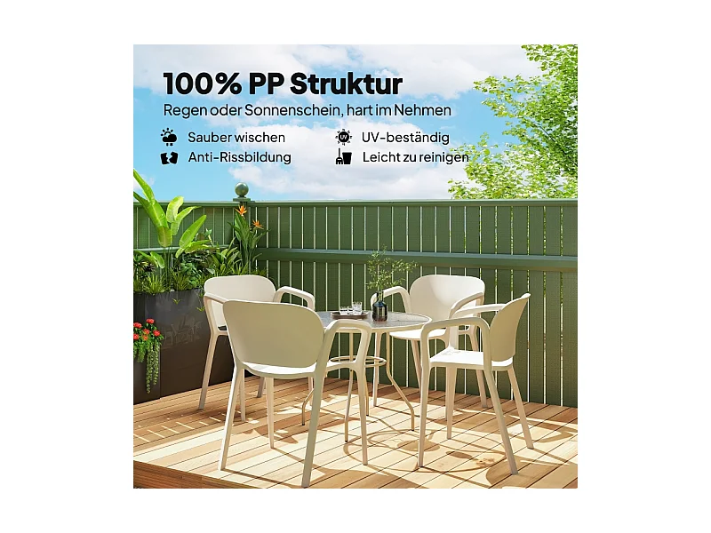 Juego de 4 sillas de jardín apilables con reposabrazos, resistentes a la intemperie, de plástico, color blanco (60 x 56 x 75 cm)