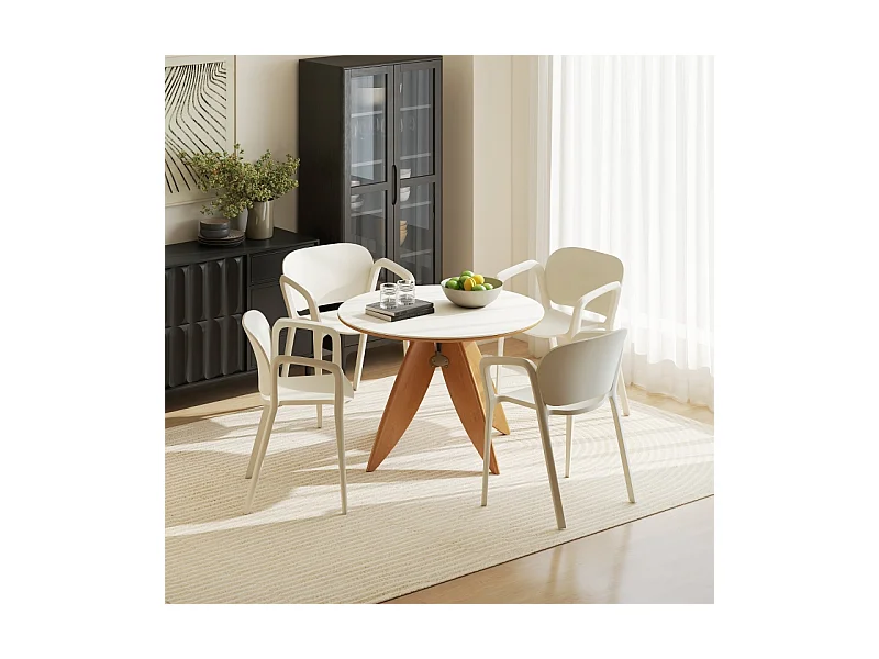 Juego de 4 sillas de jardín apilables con reposabrazos, resistentes a la intemperie, de plástico, color blanco (60 x 56 x 75 cm)