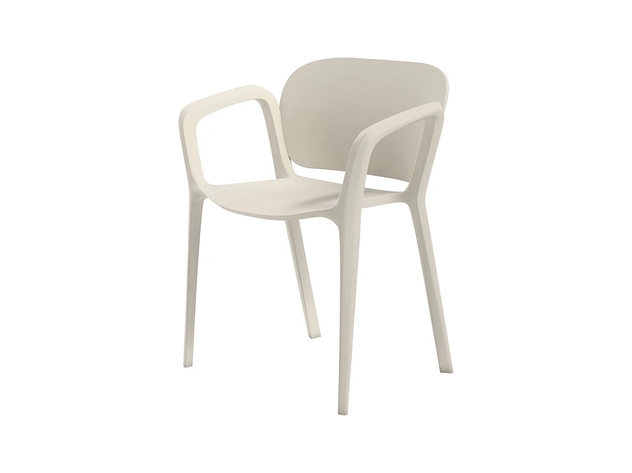 Set de 4 chaises de jardin empilables avec accoudoirs, résistantes aux intempéries, en plastique, blanc (60x56x75cm)