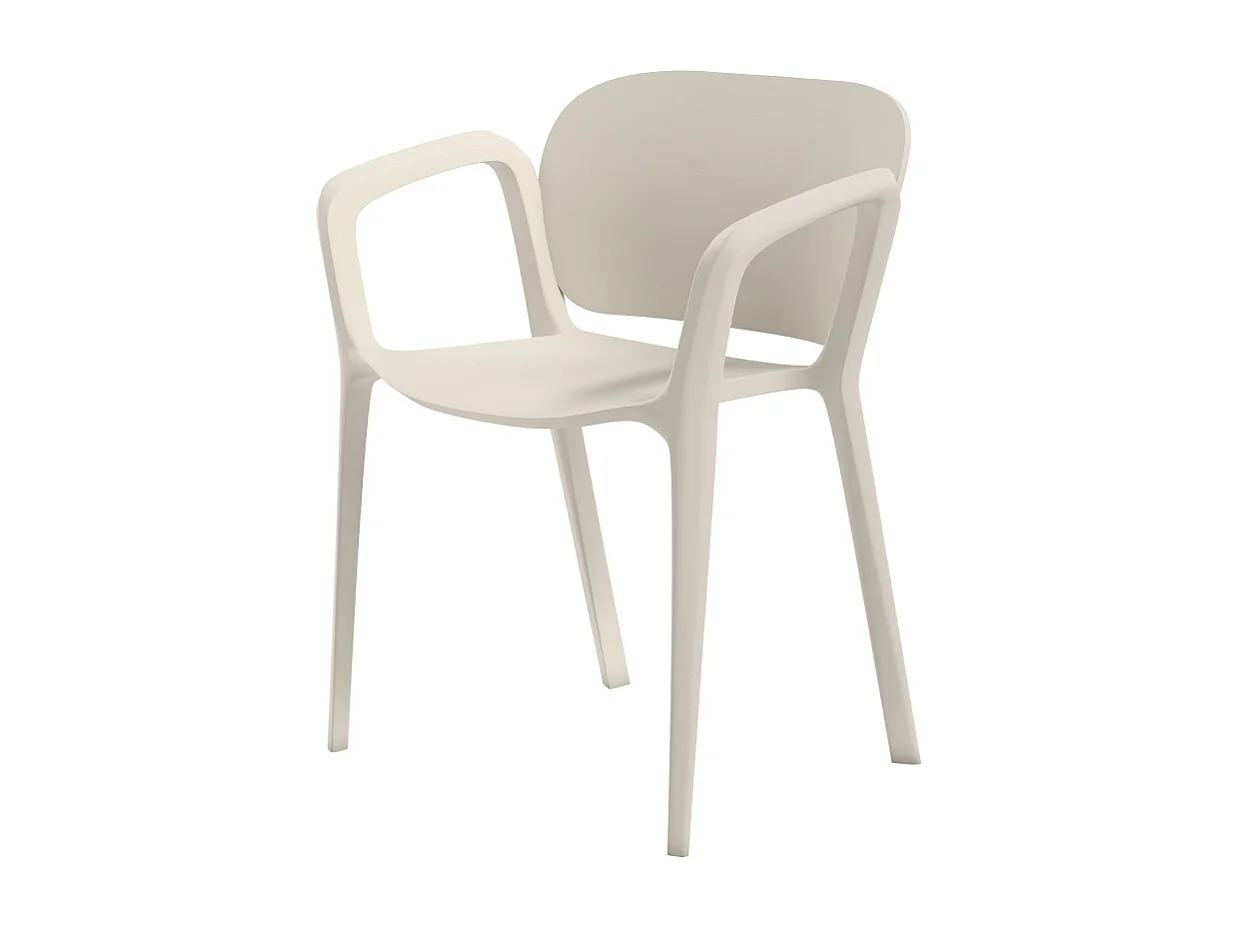 Juego de 4 sillas de jardín apilables con reposabrazos, resistentes a la intemperie, de plástico, color blanco (60 x 56 x 75 cm)